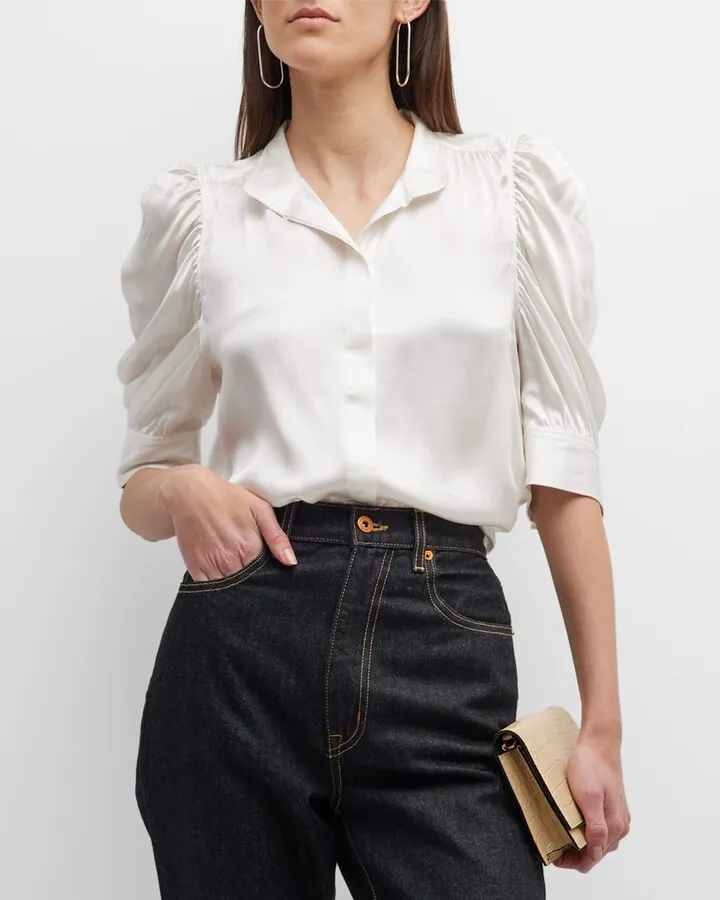 Gillian Silk Ruched Sleeve Top