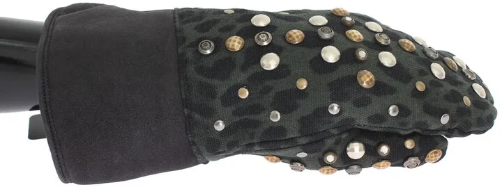 Dolce & Gabbana Wool Shearling Studded Leopard Men's Gloves