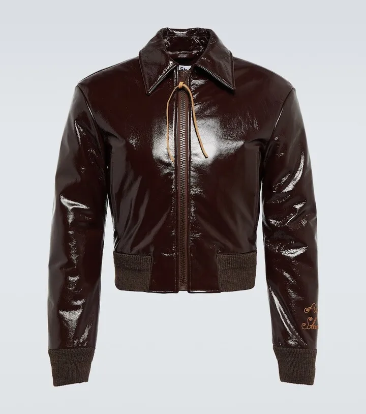 Embroidered patent leather jacket