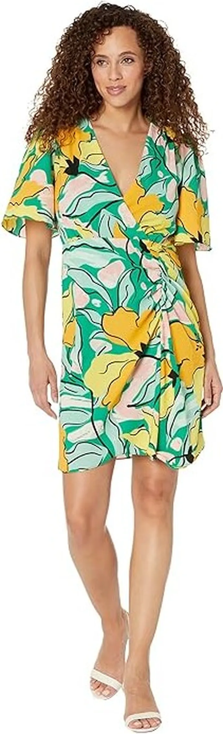 Maggy London Flutter Sleeve Printed Mini Dress (Jade) Women's Dress