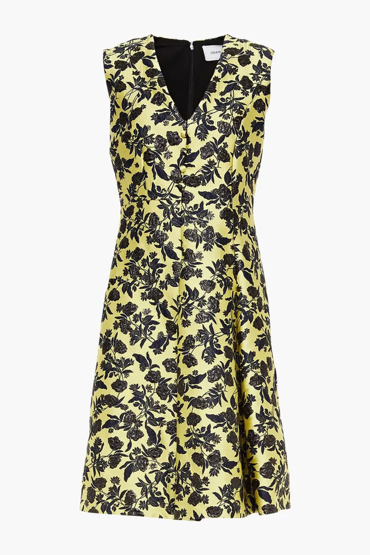 Yoko pleated floral-brocade dress
