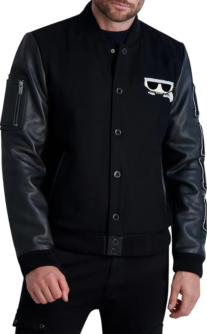 Leather Sleeve Bomber Jacket