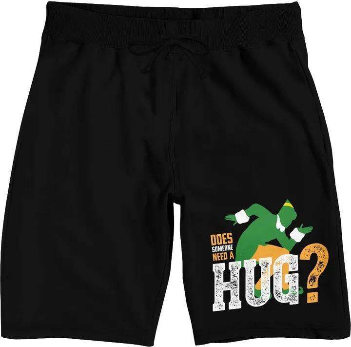 Elf Needs A Hug Men’s Black Sleep Pajama Shorts-Small