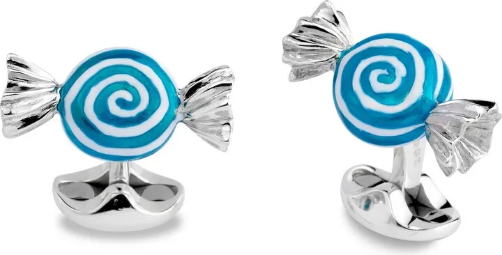 Deakin & Francis - Deakin & Francis Sterling Silver Blue And White Swirl Sweet Cufflinks
