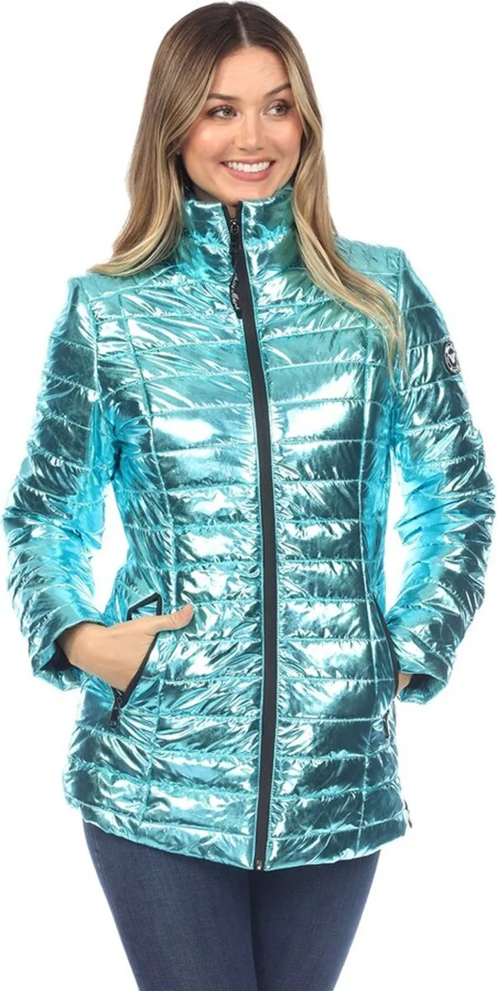 Women's Metallic Puffer Coat Mint Large - White Mark