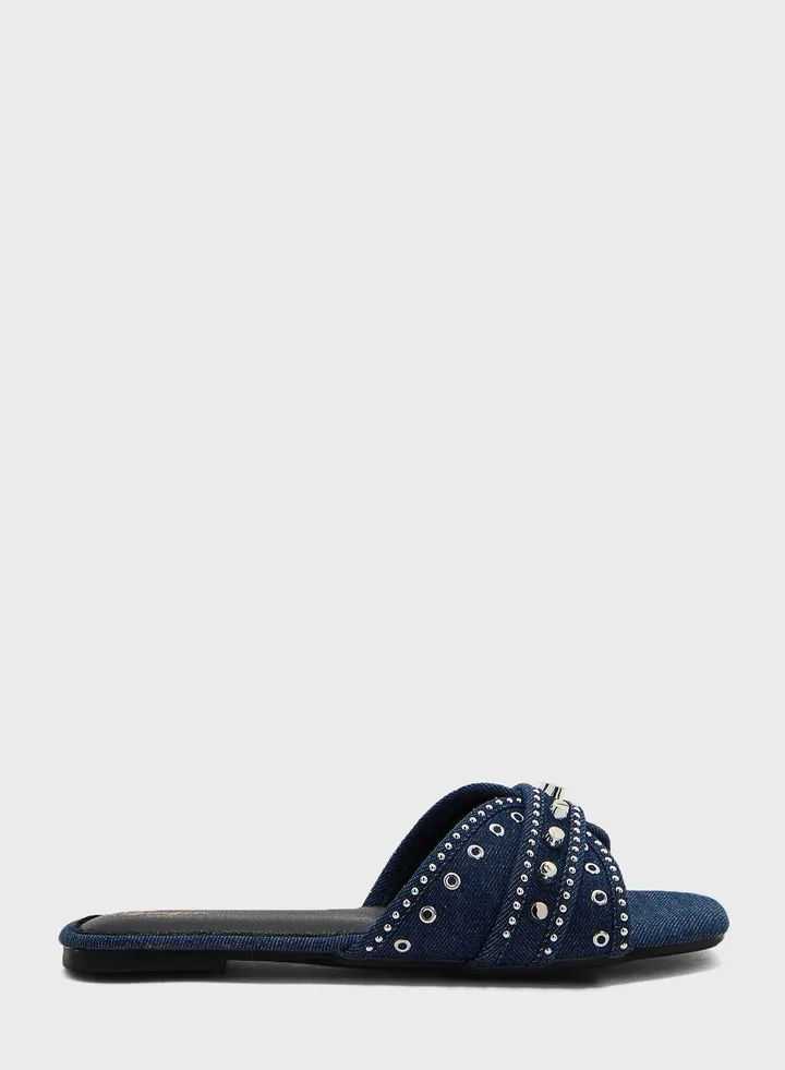 Denim Ringtone Flat Sandals