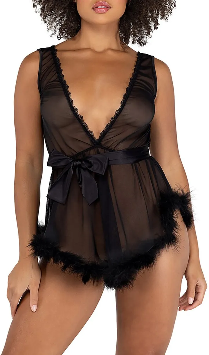 Feather Trim Babydoll Chemise