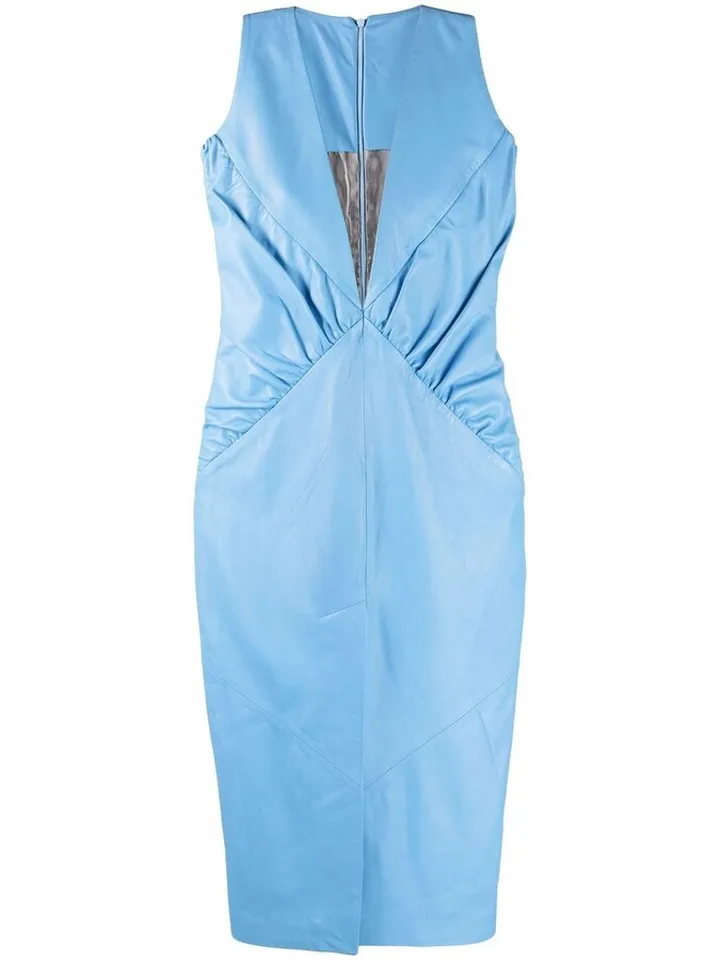 Ruched-Effect Leather Dress