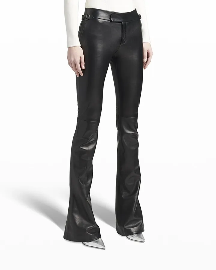 New Plonge Leather Flare-Leg Pants