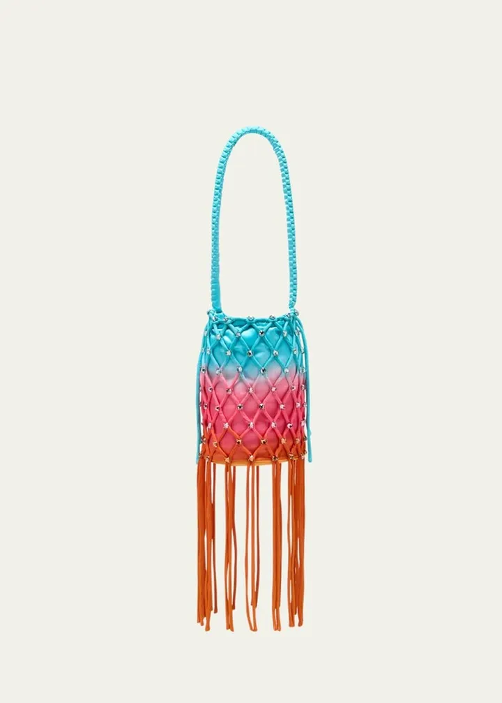 Pasha Fringe Caged Crystal Shoulder Bag