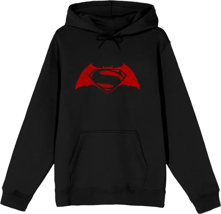 Batman V Superman Dawn Of Justice Red Logo Men’s Black Hoodie-XL