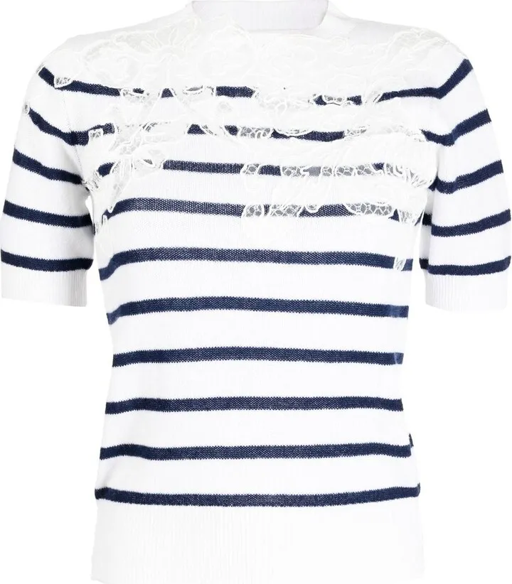 lace-embroidery cashmere T-shirt
