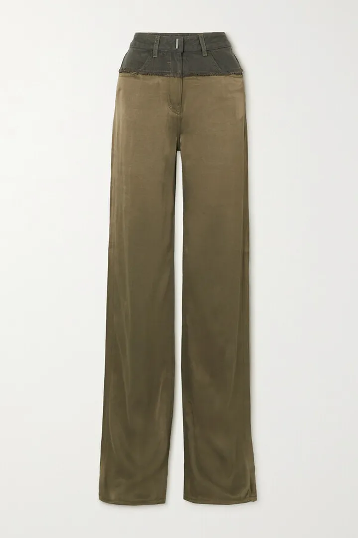 Givenchy - Distressed Denim And Satin Straight-leg Pants - Green