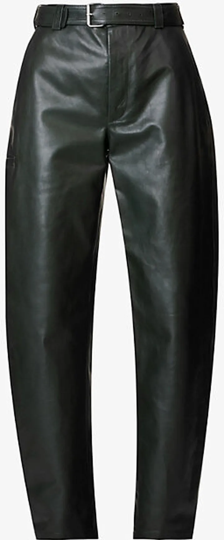 Womens Dark Green Tapered Wide-leg Mid-rise Leather Trousers