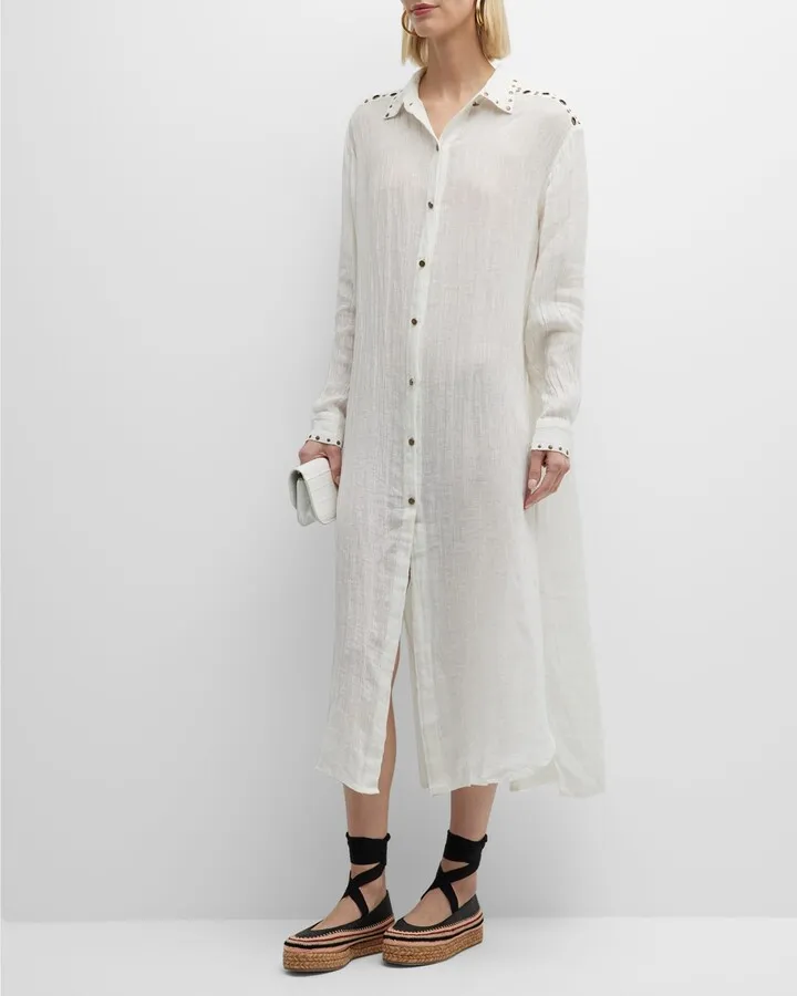 Gil Stud-Embellished Linen Midi Shirtdress