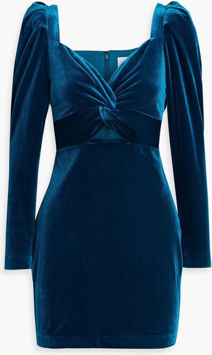 Cutout twist-front velvet mini dress