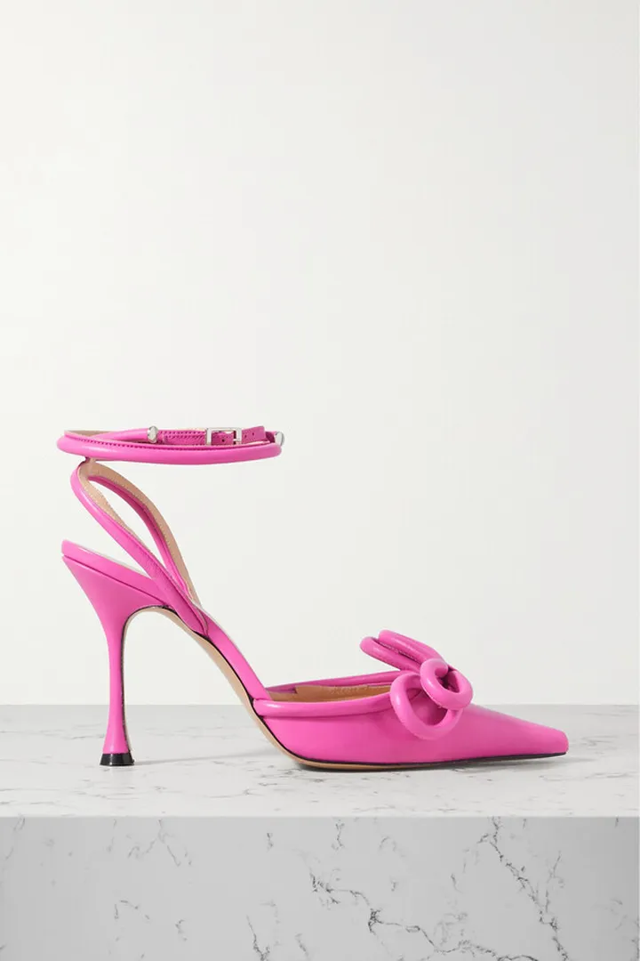 MACH & MACH - Double Bow Leather Point-toe Pumps - Pink
