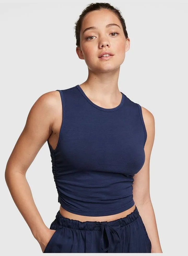 Cotton Ruched Crop Tank Top