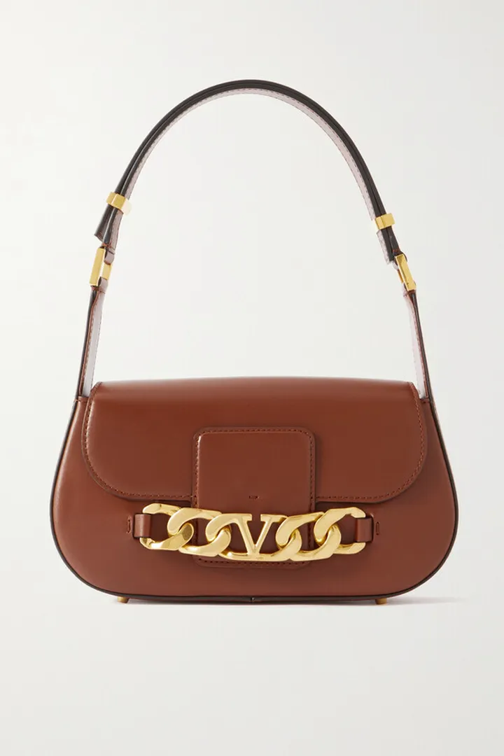 Valentino Garavani - Valentino Garavani Vlogo Chain Embellished Leather Shoulder Bag - Gold