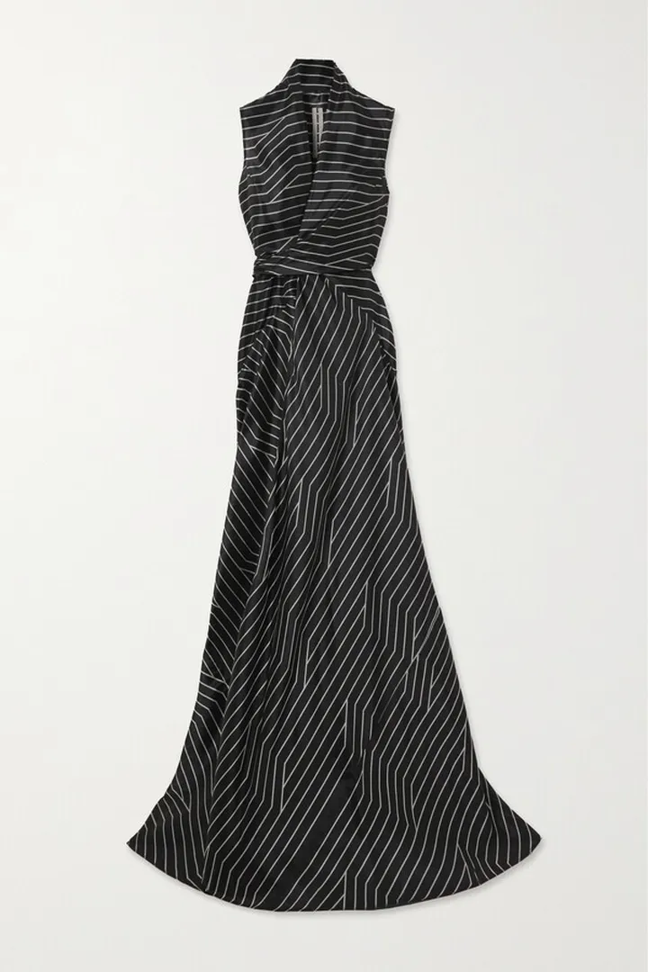Rick Owens - Draped Striped Satin Wrap Gown - Black