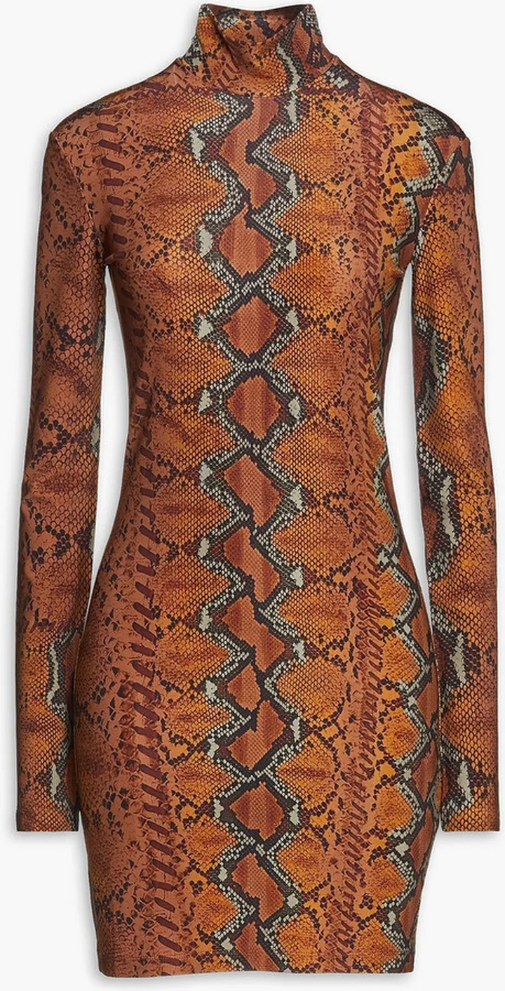 Snake-print stretch-jersey turtleneck mini dress