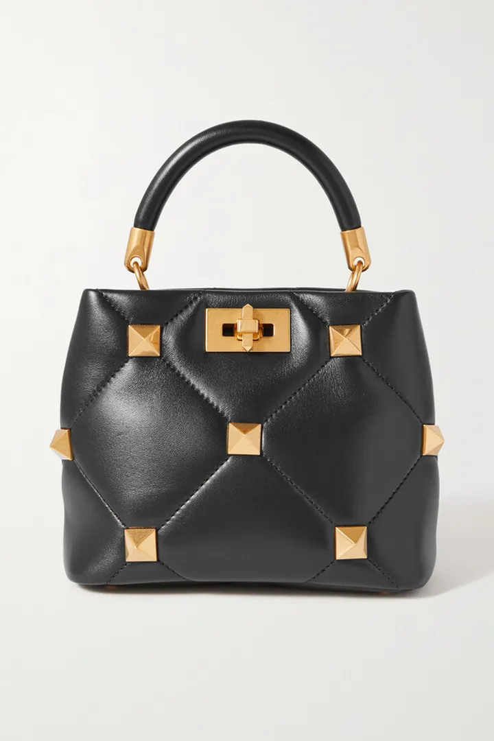 Valentino Garavani - Valentino Garavani Roman Stud Small Quilted Leather Tote - Black