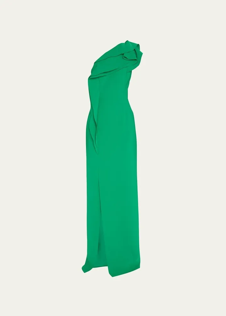 One-Shoulder Ruffled Crepe Gown