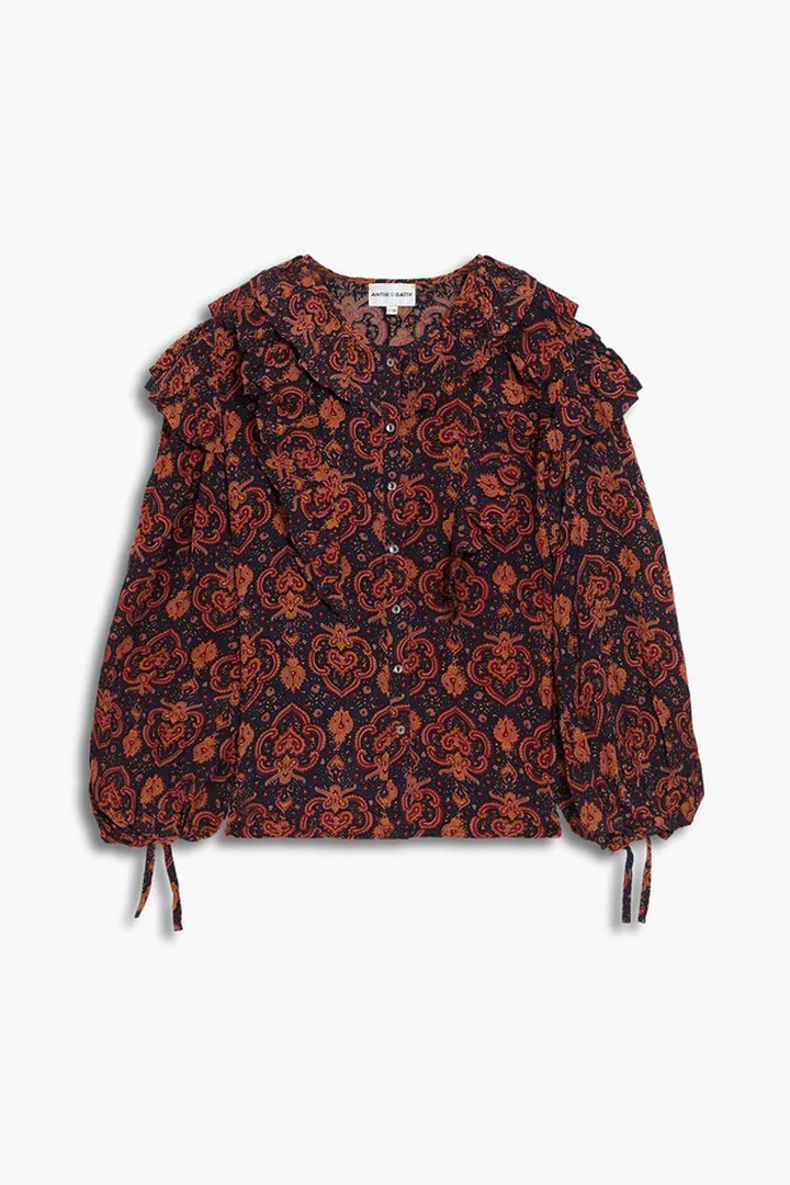 Mylo ruffled paisley-print crepe de chine blouse