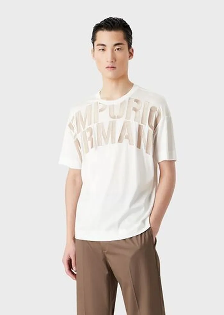 Tencel-blend jersey T-shirt with oversized embroidered logo
