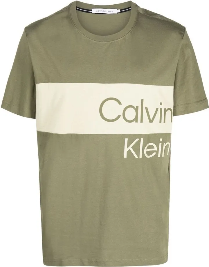 logo-print colour-block T-shirt