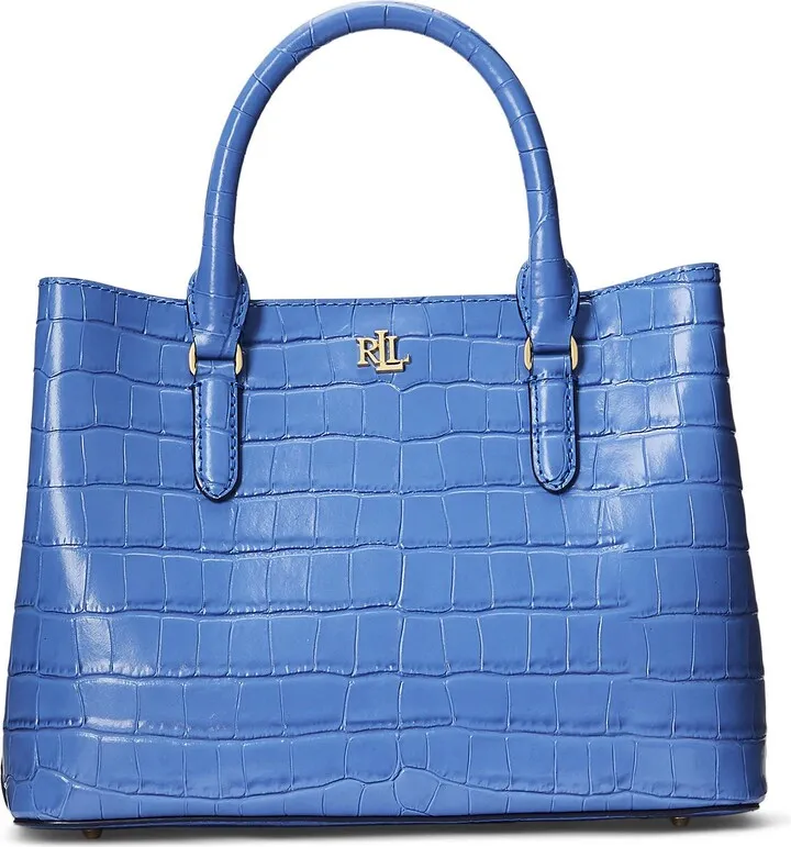 Embossed Leather Medium Marcy Satchel Cross-body Bag Slate Blue