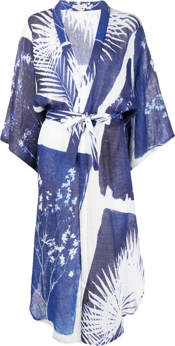 Abstract-Print Belted Midi Dress