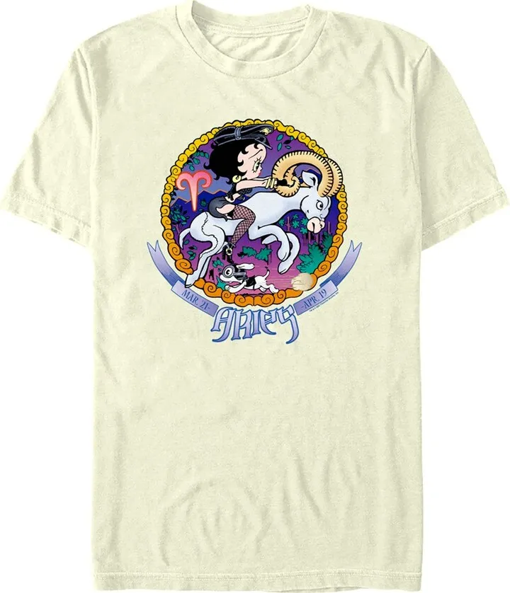 Men's Betty Boop Aries Zodiac T-Shirt - Beige - Medium