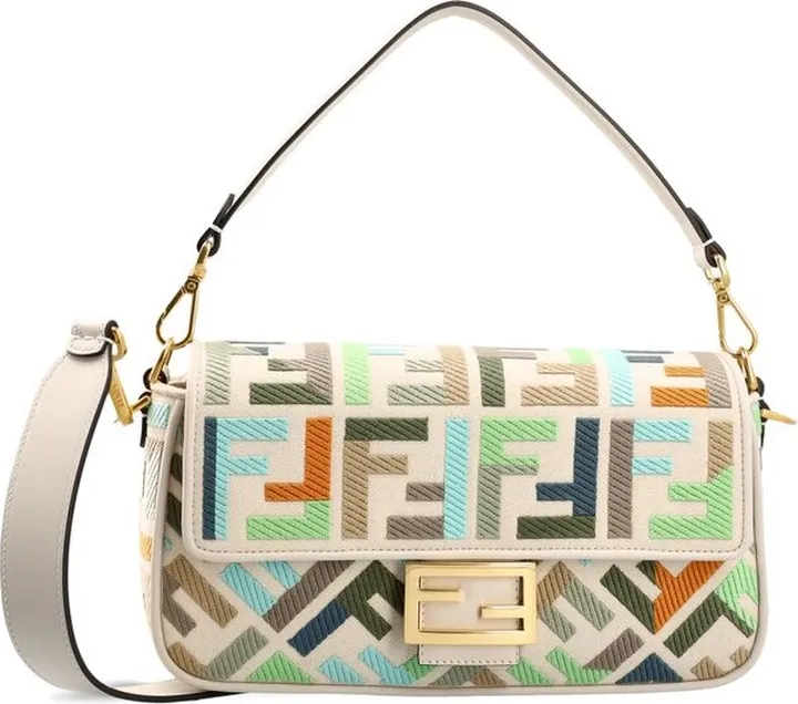 Fendi Baguette FF Embroidered Shoulder Bag