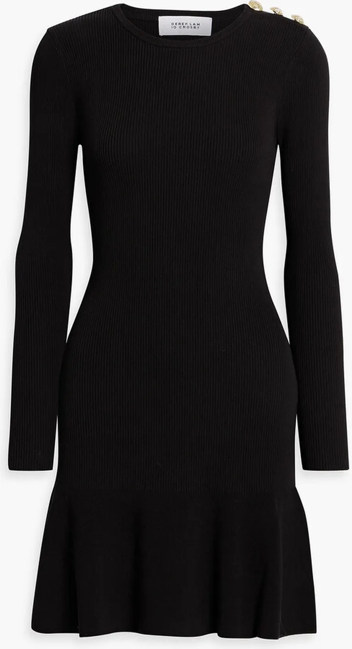 Fluted button-embellished cotton-blend mini dress