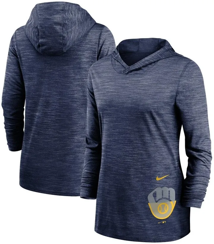 Women's Nike Heathered Navy Milwaukee Brewers Split Logo Legend Hoodie Training Performance Top