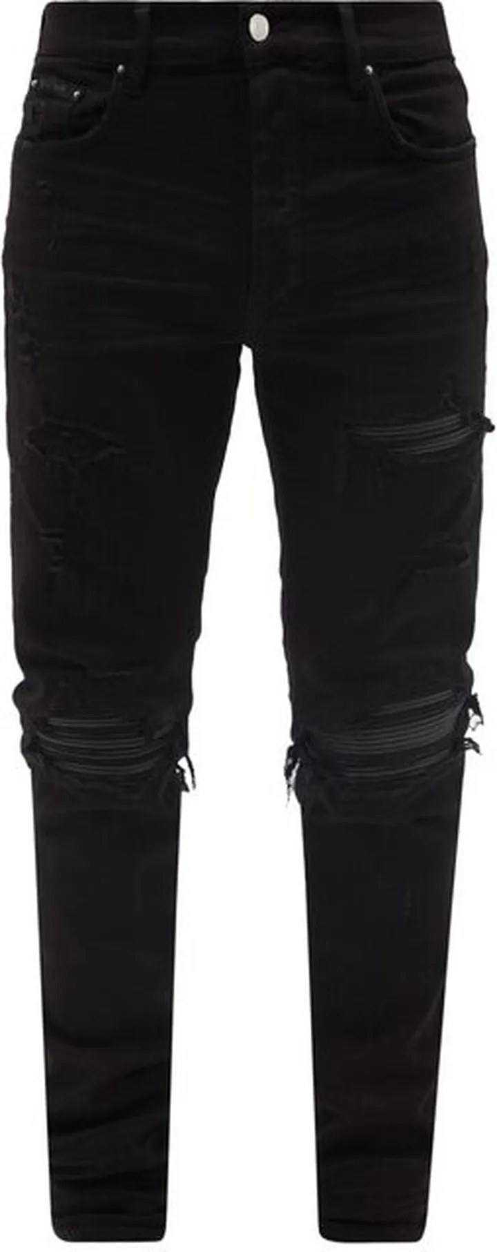 Mx1 Distressed Leather-panelled Slim-leg Jeans