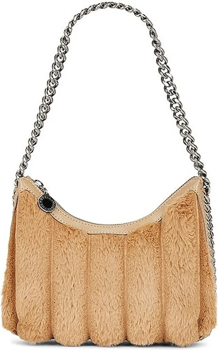 Stella McCartney Mini Zip Falabella Striped Shoulder Bag in Beige