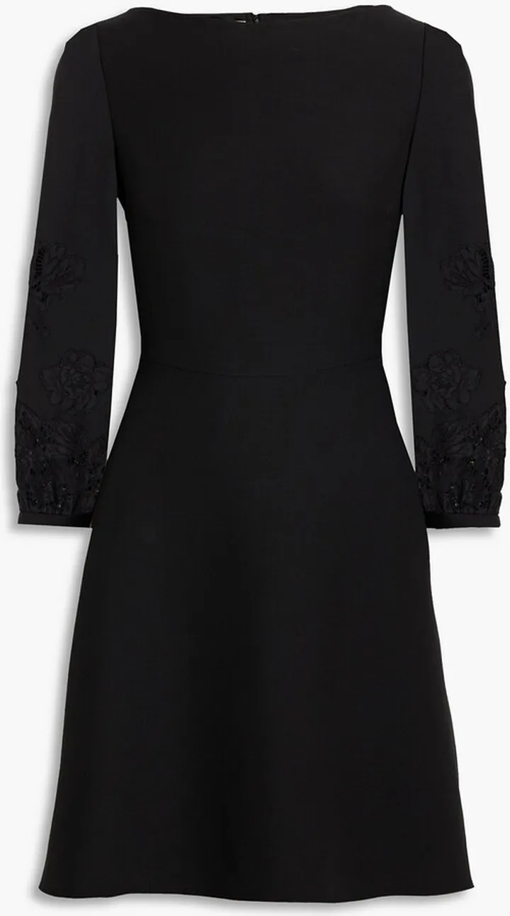 Lace-trimmed wool and silk-blend crepe mini dress