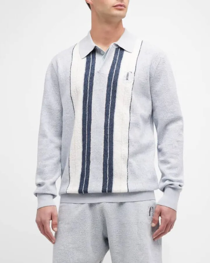 Men's Identity Gauzy Knit Long-Sleeve Polo Shirt