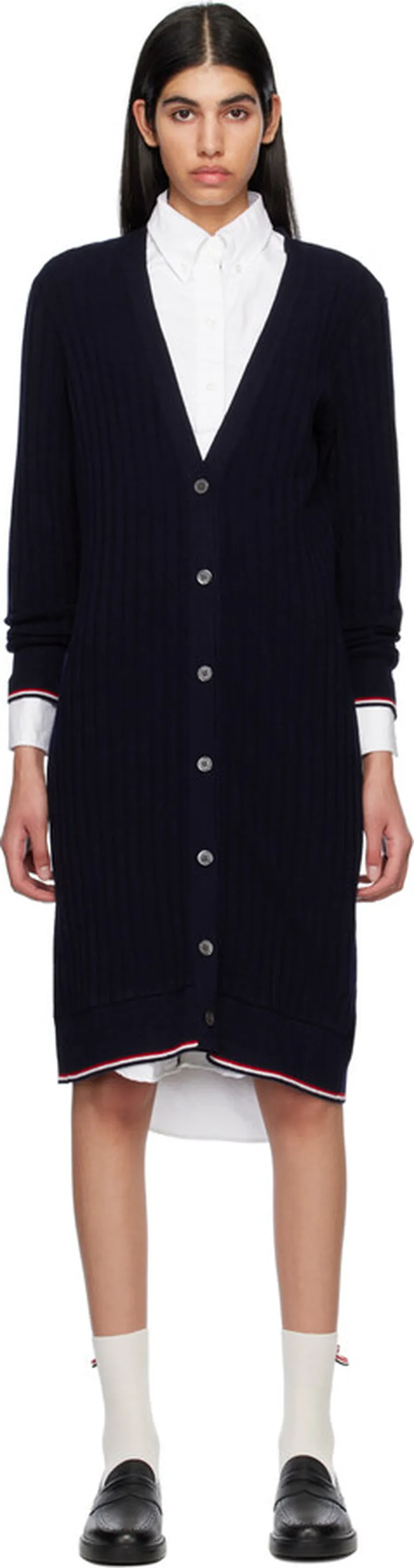 Thom Browne Navy Ribbed Cardigan