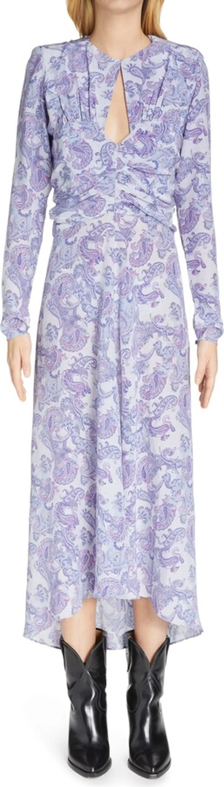 Telima Paisley Print Long Sleeve Stretch Silk Midi Dress