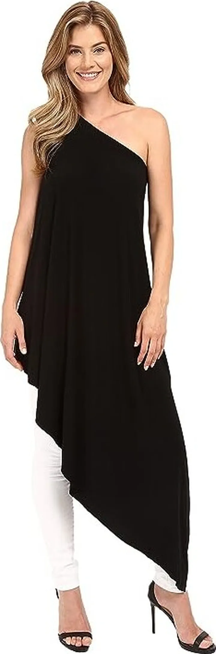 Norma Kamali One Shoulder Diagonal Tunic Top (Black) Women's Blouse