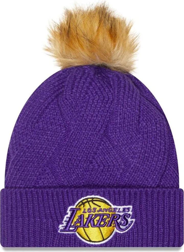 Women's New Era Purple Los Angeles Lakers Snowy Cuffed Knit Hat with Pom