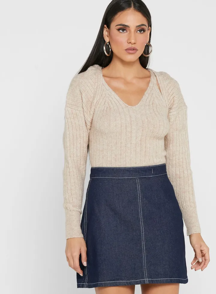 Oversized Knitted Crop Hoodie