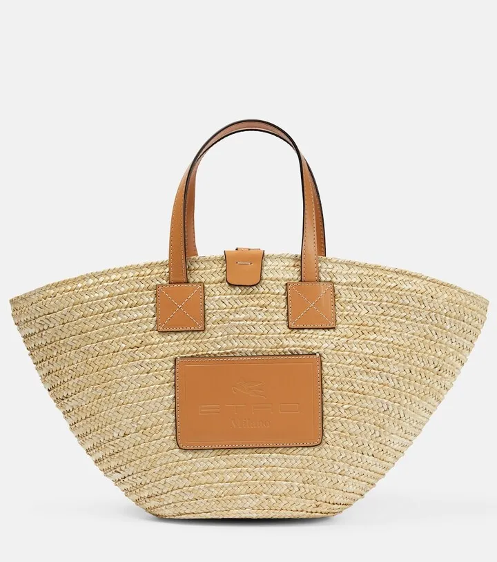 Raffia and leather tote bag