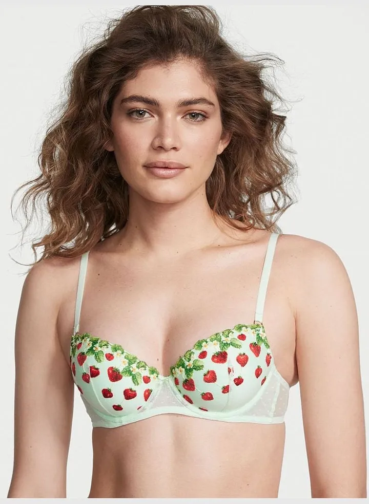 Strawberry Embroidery Lightly Lined Demi Bra