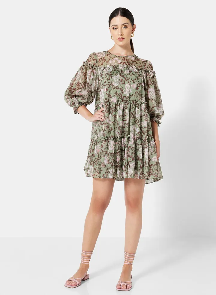 Printed Georgette Tiered Swing Dress