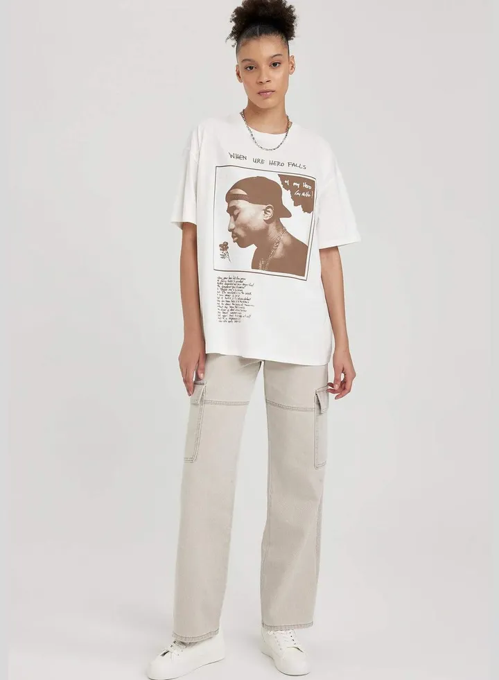 Woman Wideleg Cargo Denim Trousers