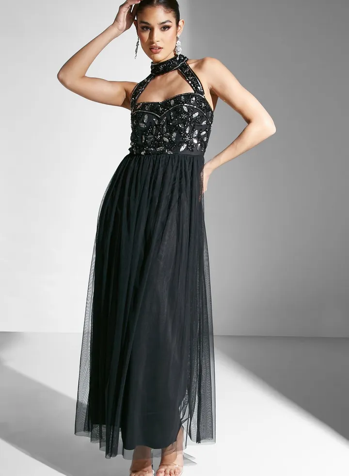 Halter Neck Embellished Dress